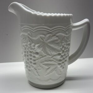 VINTAGE IMPERIAL MILK GLASS PITCHER GRAPE LEAF PATTERN